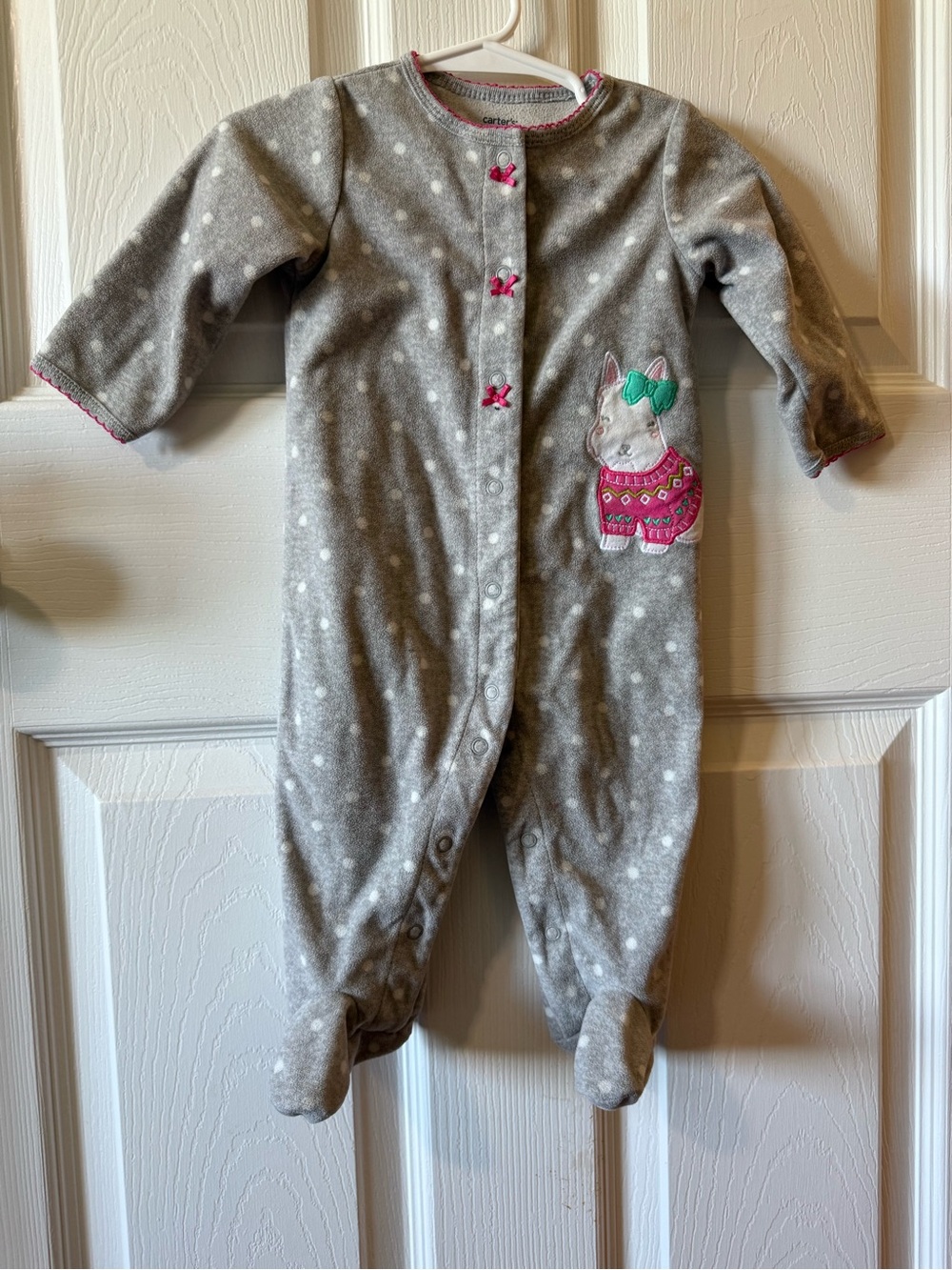 Carter's 6M Gray Polka Dots & Bows Dog Fleece Sleeper - 2/$10 Fleece Sleepers